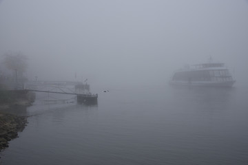 Crusing on a foggy river