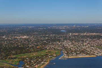 Fototapeta premium Aerial view of New York from the airplane window