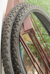 old bicycle tires of the store
