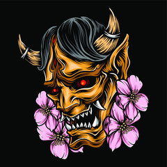demon mask japanese vector logo