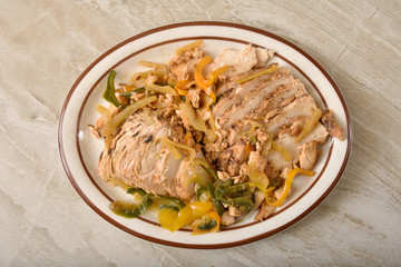 Overhead view of chicken fajita