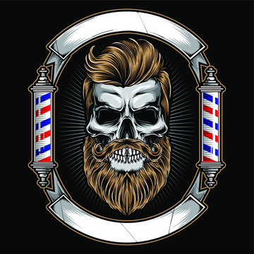 barbershop logo with skull vector 