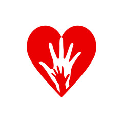 Two Hands in the Heart Icon as Orphan Children Adoption Metaphor. Great Illustration for Could be also used Church Logo or Donation Icon on White