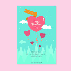 valentine's day poster with heart and balloon. flat design illustration