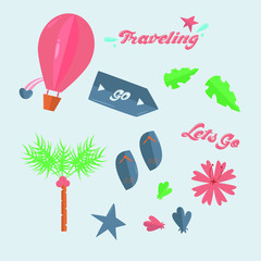 traveling sticker set. flat design illustration