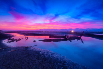 Morning in the Dong Chau Beach, Tien hai district, Thai Binh province, This is one of largest Clam farm of Vietnam for domestic market and export Viet Nam.