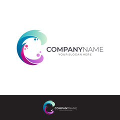 C logo with wave motion, Modern initial letter c logo design, Water splash and bubble letter mark vector