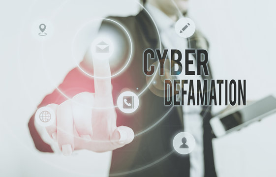 Handwriting text Cyber Defamation. Conceptual photo slander conducted via digital media usually by Internet