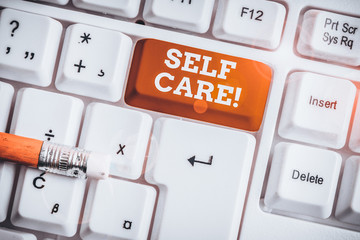 Word writing text Self Care. Business photo showcasing the practice of taking action to improve one...