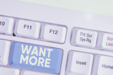 Conceptual hand writing showing Want More. Concept meaning Not having enough of something bigger...