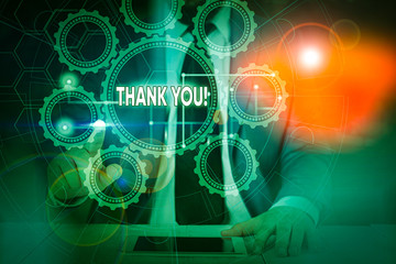 Text sign showing Thank You. Business photo showcasing polite expression used when acknowledging...