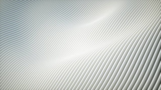 4k 3D animation of rows and rows of white stripes in slow moving waves.