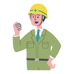 作業服　男性　拳を握っている