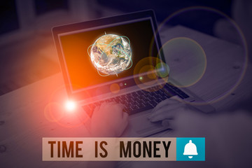 Writing note showing Time Is Money. Business concept for time is a valuable resource Do things as quickly as possible Picture photo network scheme with modern smart device and Elements of this image