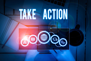 Word writing text Take Action. Business photo showcasing to do somethingoract in order to get a...