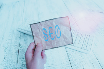 Conceptual hand writing showing Seo. Concept meaning incredibly effective way to market your near...