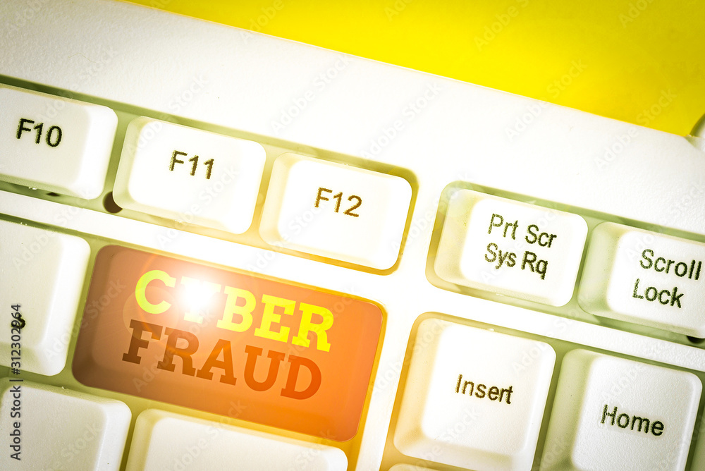 Poster word writing text cyber fraud. business photo showcasing any crime that is committed with the use of