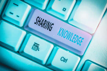 Writing note showing Sharing Knowledge. Business concept for knowledge is exchanged among showing or organizations