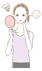 乾燥肌に悩む女性　イラスト