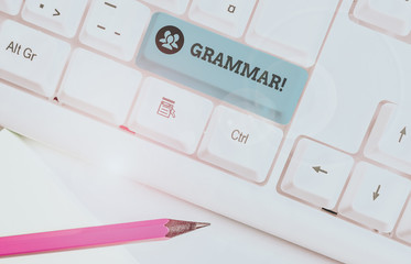 Text sign showing Grammar. Business photo text whole system structure language syntax and...