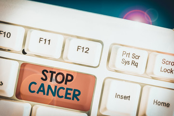 Conceptual hand writing showing Stop Cancer. Concept meaning prevent the uncontrolled growth of...