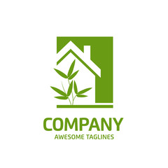  green bamboo leaf and house logo illustration,Ecology Friendly green house vector