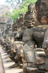 Temple architecture, sculptures and big trees in Southeast Asian countries