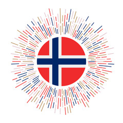 Obraz premium Norway sign. Country flag with colorful rays. Radiant sunburst with Norway flag. Vector illustration.