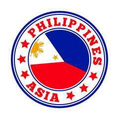 Philippines sign. Round country logo with flag of Philippines. Vector illustration.