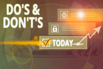 Writing note showing Do S And Don T S. Business concept for Confusion in one s is mind about...