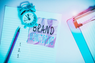Handwriting text writing Brand Monitoring. Conceptual photo process to proactively monitor the...