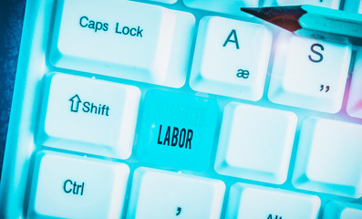 Text sign showing Outsourced Labor. Business photo showcasing jobs handled or getting done by...