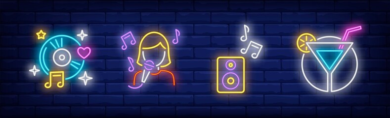Karaoke bar neon signs set © RedlineVector