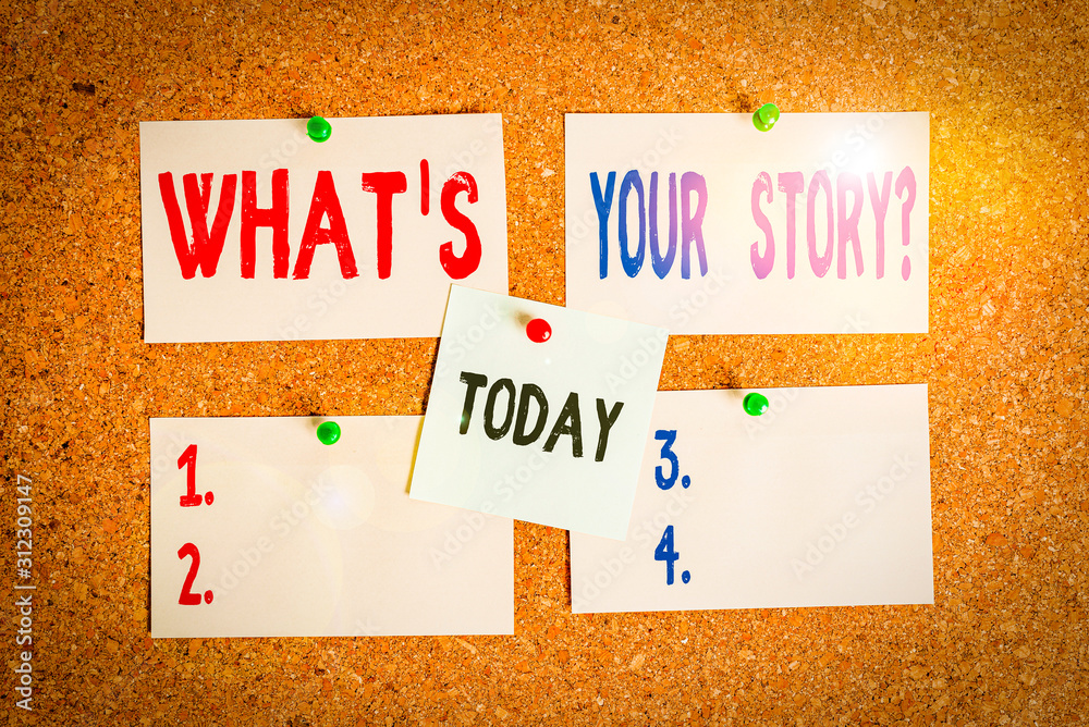 Fototapete text sign showing what s is your storyquestion. business photo text analysisner of asking demonstrat