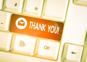 Text sign showing Thank You. Business photo showcasing polite expression used when acknowledging...
