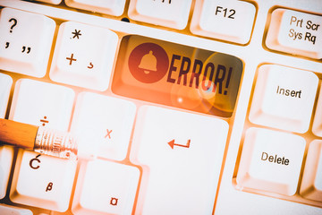 Text sign showing Error. Business photo showcasing state or condition of being wrong in conduct...