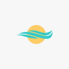 Sea wave logo design. Sunset sunrise illustration design. Wave and sun vector icons.