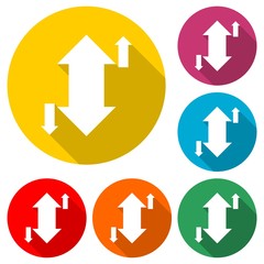 Up and down arrows icon with long shadow on background