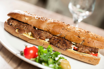 Steak sandwich with mashed potato