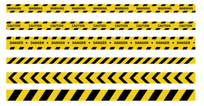Caution and danger tapes. Warning tape. Black and yellow line striped. Vector illustration