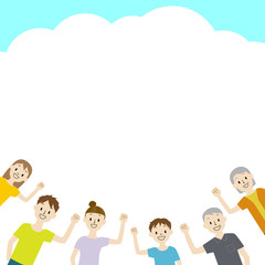 3 generation family background frame (blue sky and smile)