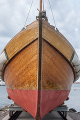 A wooden ship stands on land. Oland, Sweden