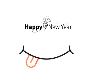 Happy New Year illustration. Line Art vector template. Suitable for web, poster, card, invitation, brochure, flyer and t-shirt.