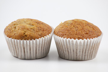 Banana cup cake on white background