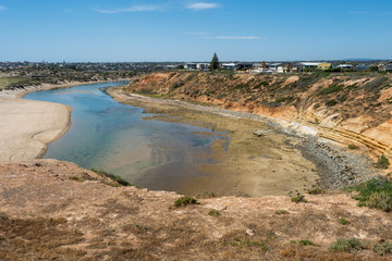 The beautiful Onkaparinga River on a sunny day at low tide in Port Noarlunga South Australia on 19th November 2019