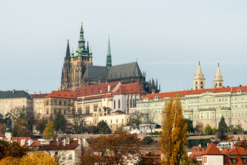 St. Vitus cathedral in Prague on a cloudy day in autumn