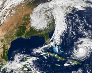 Hurricane in the Caribbean. Eye of the Hurricane. Typhoon over planet Earth. Category 5 super...