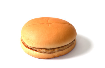 tasty burger with pork on white background