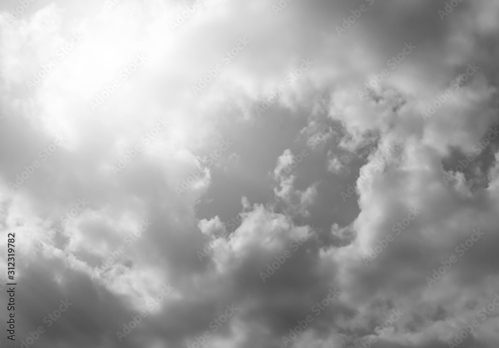 Wall mural black sky with beautiful natural white clouds