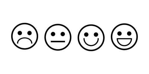 Smile icons vector outline set. Emotions icons for feedback, user experience, customer feedback, voting, review, rate